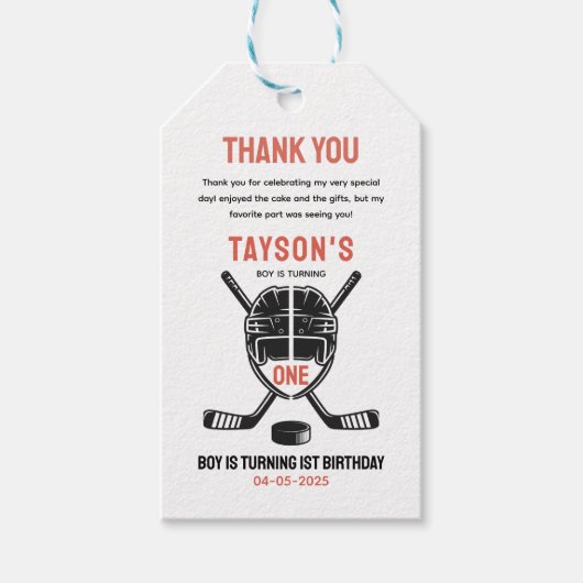 It’s Game Time Hockey 1st Birthday Party ギフトタグ (正面)