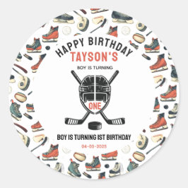 It’s Game Time Hockey 1st Birthday Party ラウンドシール