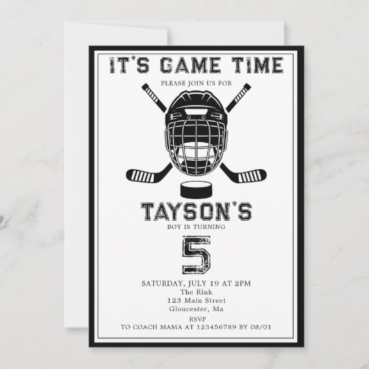 It’s Game Time Hockey 5th Birthday Party  招待状 (正面)