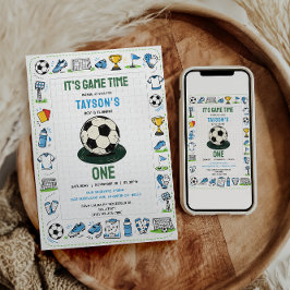 It’s Game Time soccer 1st Birthday 招待状