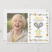 It’s Game Time Tennis 1st Birthday – Fun Kids  サンキューカード (正面)