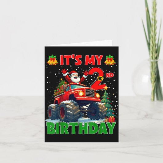 It’s My 2nd Birthday Xmas Santa Monster Truck Chri カード (正面)