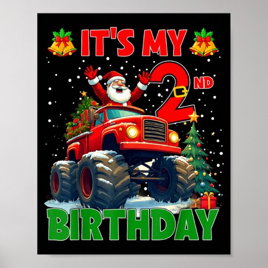 It’s My 2nd Birthday Xmas Santa Monster Truck Chri ポスター (正面)
