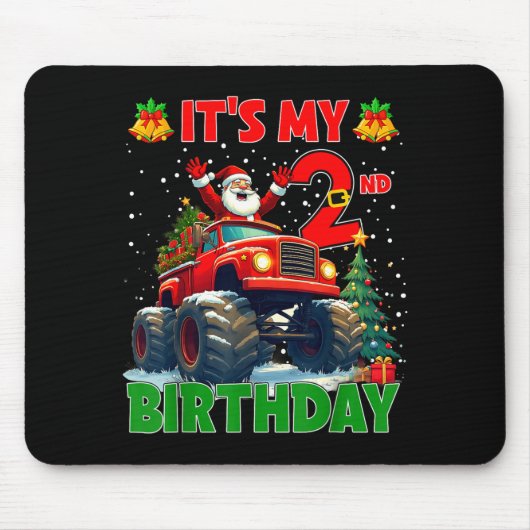 It’s My 2nd Birthday Xmas Santa Monster Truck Chri マウスパッド (正面)