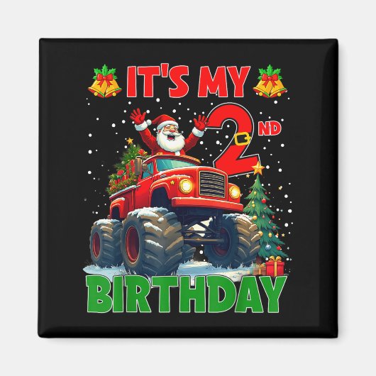 It’s My 2nd Birthday Xmas Santa Monster Truck Chri マグネット (正面)