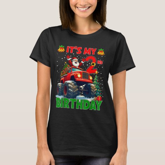 It’s My 2nd Birthday Xmas Santa Monster Truck Chri Tシャツ (正面)