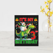 It’s My 3rd Birthday Xmas Snowman Riding Dinosaur  カード (黄色い花)