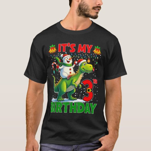 It’s My 3rd Birthday Xmas Snowman Riding Dinosaur  Tシャツ (正面)