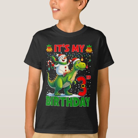 It’s My 3rd Birthday Xmas Snowman Riding Dinosaur Tシャツ (正面)
