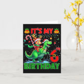 It’s My 6th Birthday Xmas Reindeer Riding Dinosaur カード (黄色い花)