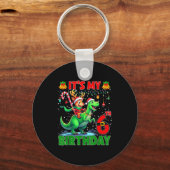 It’s My 6th Birthday Xmas Reindeer Riding Dinosaur キーホルダー (正面)