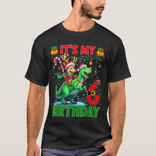 It’s My 6th Birthday Xmas Reindeer Riding Dinosaur Tシャツ (正面)
