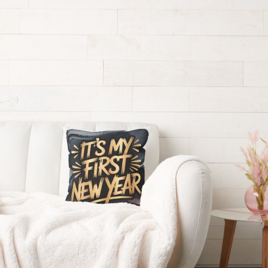It’s My First New Year in Black and Gold Gift クッション (ソファ)
