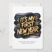 It’s My First New Year in Black & Gold Baby Shower 招待状 (裏面)