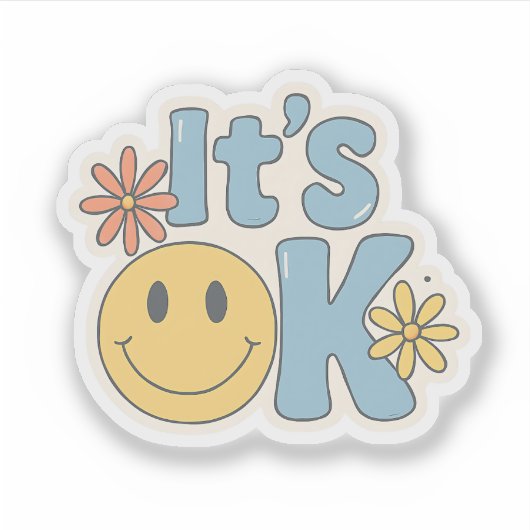 It’s OK – Cute Retro Aesthetic Sticker with Smiley シール (正面)
