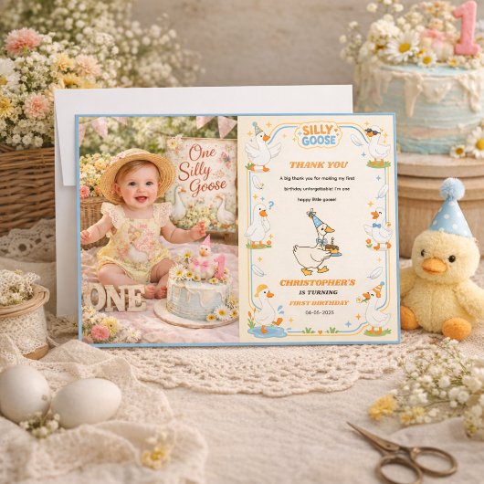 It’s ONE Silly Goose Retro 1st Birthday Fun Modern サンキューカード