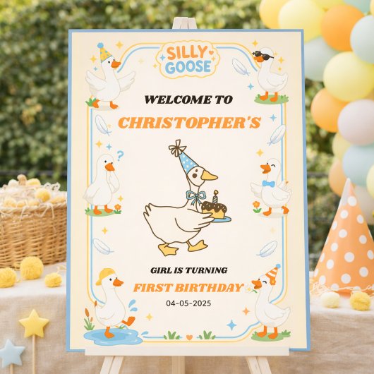 It’s ONE Silly Goose Retro 1st Birthday Fun Modern ポスター