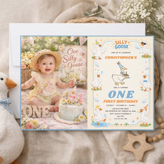 It’s ONE Silly Goose Retro 1st Birthday Fun Modern 招待状