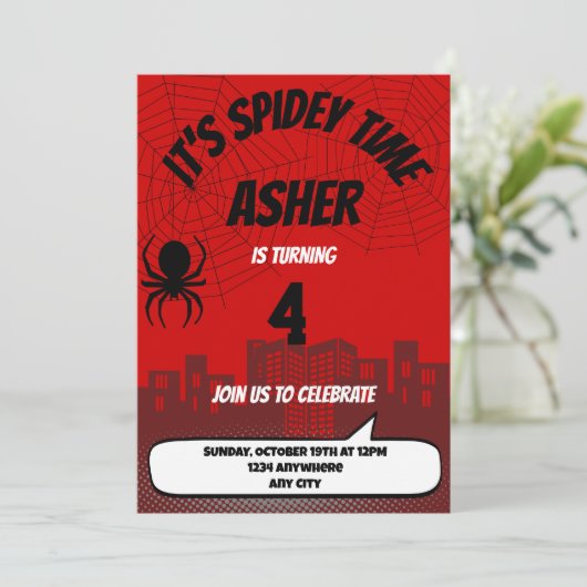 It’s Spidey Time Birthday Invitation | Editable 招待状 (スタンド正面)