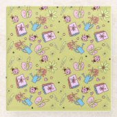 It’s Springtime Book Lovers Colorful Doodles ガラスコースター (正面)