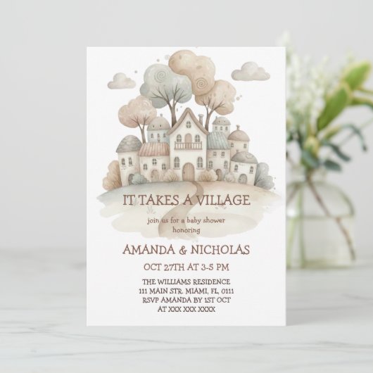 It Takes A Village Baby Shower 招待状 (スタンド正面)