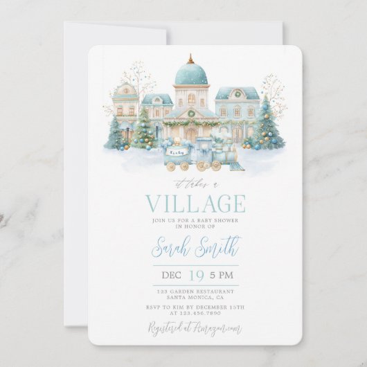 It Takes A Village Baby Shower Boy 招待状 (正面)