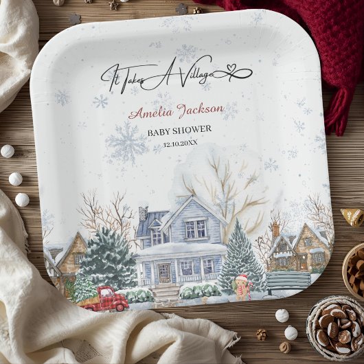 It takes a Village Baby Shower invitation ペーパープレート