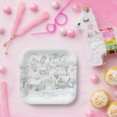 It Takes a Village Blue Boy Stork Baby Shower ペーパープレート (パーティー)