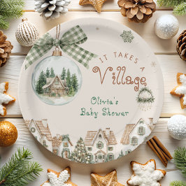 It Takes a Village Christmas Baby Shower  ペーパープレート