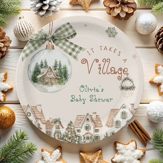 It Takes a Village Christmas Baby Shower  ペーパープレート