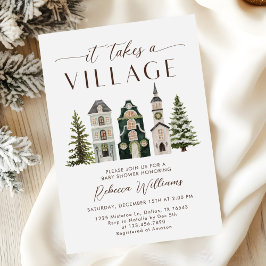 It Takes a Village Christmas Baby Shower 招待状