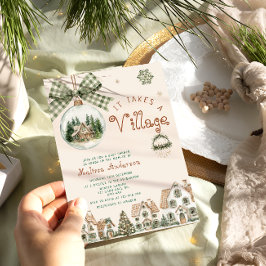 It Takes a Village Christmas Baby Shower 招待状