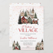 It takes a village Christmas baby shower 招待状 (正面/裏面)