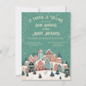 It takes a village Christmas Holiday Baby Shower 招待状 (正面)