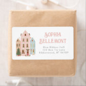 It takes a village Christmas houses Pink Whimsical ラベル (インサイチュ)