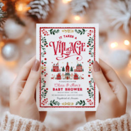 It Takes A Village Christmas Town Baby Shower  招待状