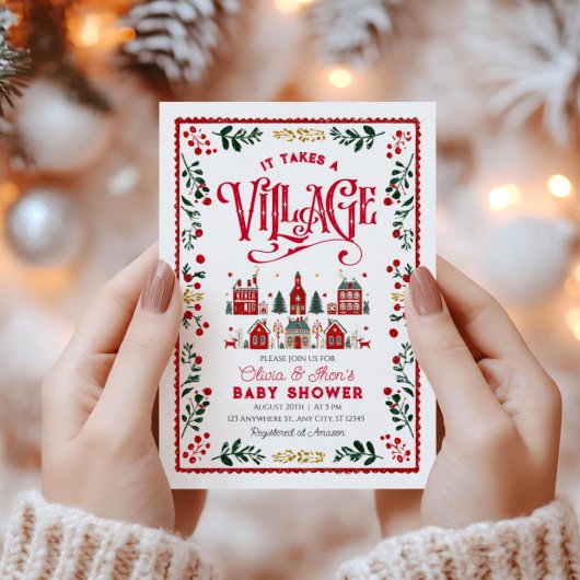 It Takes A Village Christmas Town Baby Shower  招待状