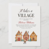 It Takes a Village Christmas Winter Baby Shower 招待状 (正面)