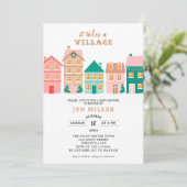 It takes a village gender neutral baby shower 招待状 (スタンド正面)