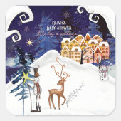 It Takes a Village Guardian Snowman Baby Shower スクエアシール (正面)