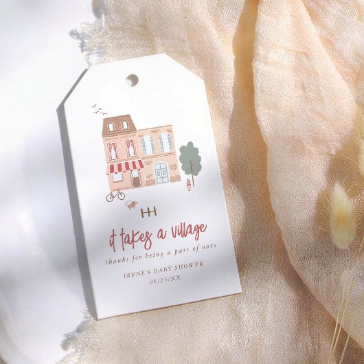 It Takes A Village Modern Baby Shower Thank You ギフトタグ