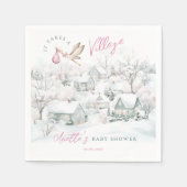 It Takes a Village Pink Girl Stork Baby Shower スタンダードカクテルナプキン (正面)