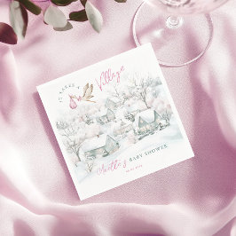 It Takes a Village Pink Girl Stork Baby Shower スタンダードカクテルナプキン