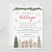 It Takes a Village Snowflake Winter Baby Shower 招待状 (正面)