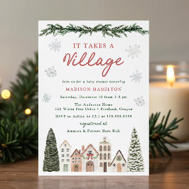 It Takes a Village Snowflake Winter Baby Shower 招待状