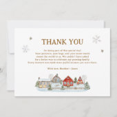 It Takes A Village Snowy Baby Shower サンキューカード (正面)