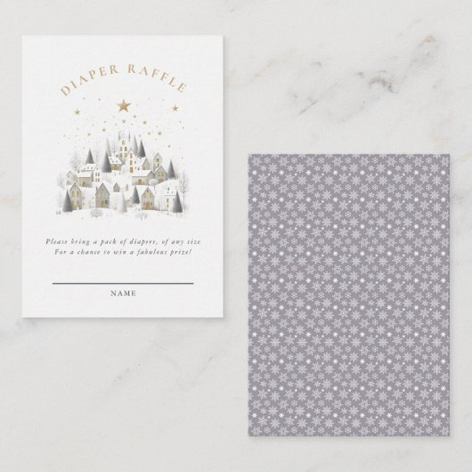 It Takes A Village Snowy Whimsical Baby Shower エンクロージャーカード (正面/裏面)