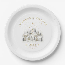 It Takes a Village Snowy Whimsical Baby Shower  ペーパープレート