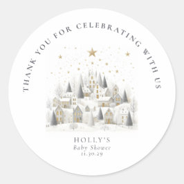 It Takes a Village Snowy Whimsical Baby Shower  ラウンドシール