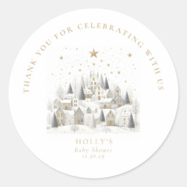 It Takes a Village Snowy Whimsical Baby Shower  ラウンドシール